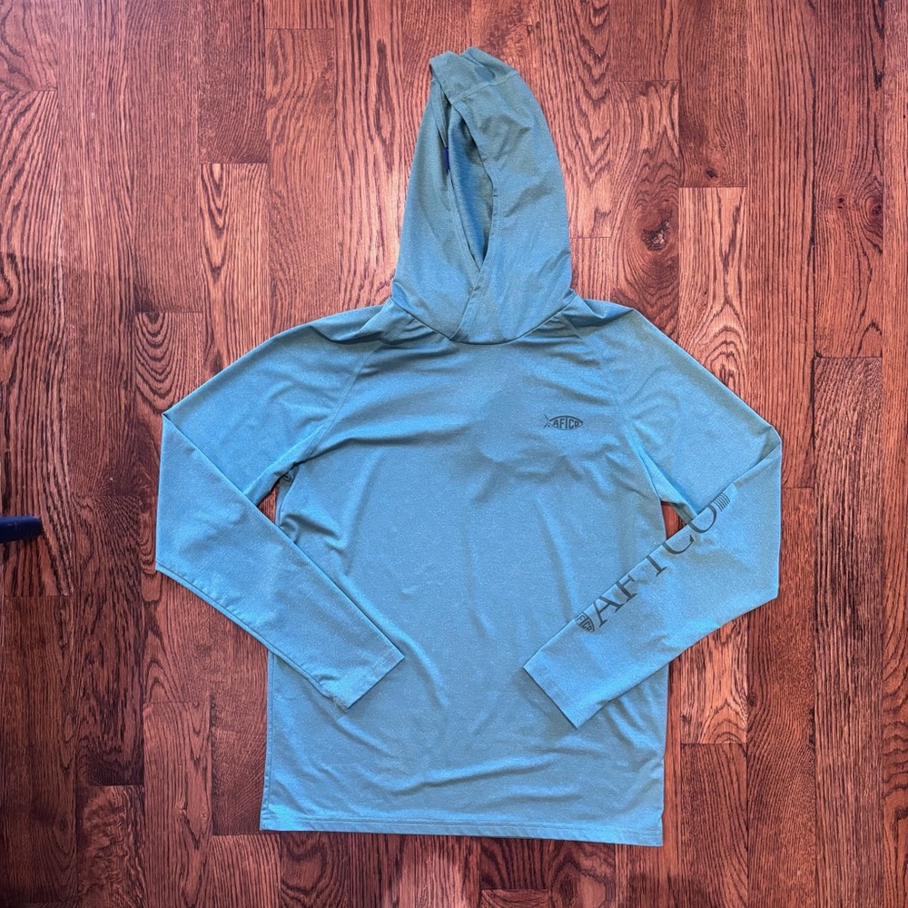 AFTCO Performance Fishing Hooded Shirt with Gaiter Men’s Small Teal